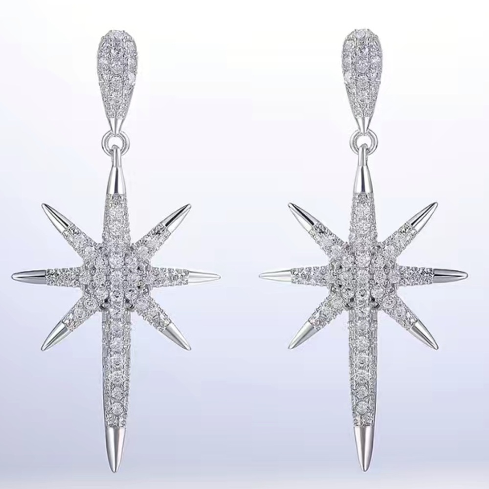 🌼 Silver Plated Micro Zircon Shiny Star Dangle Earrings